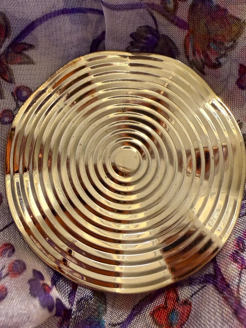 Gold Circular Ribbed Vintage Brooch